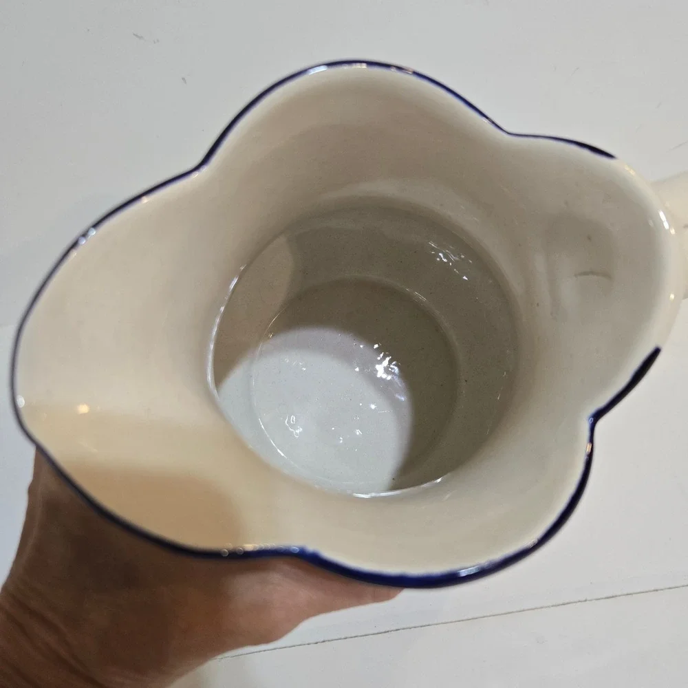 Hand Painted Mexican Floral Pitcher Ceramic Vase Floral Cottagecore Farmhouse 7